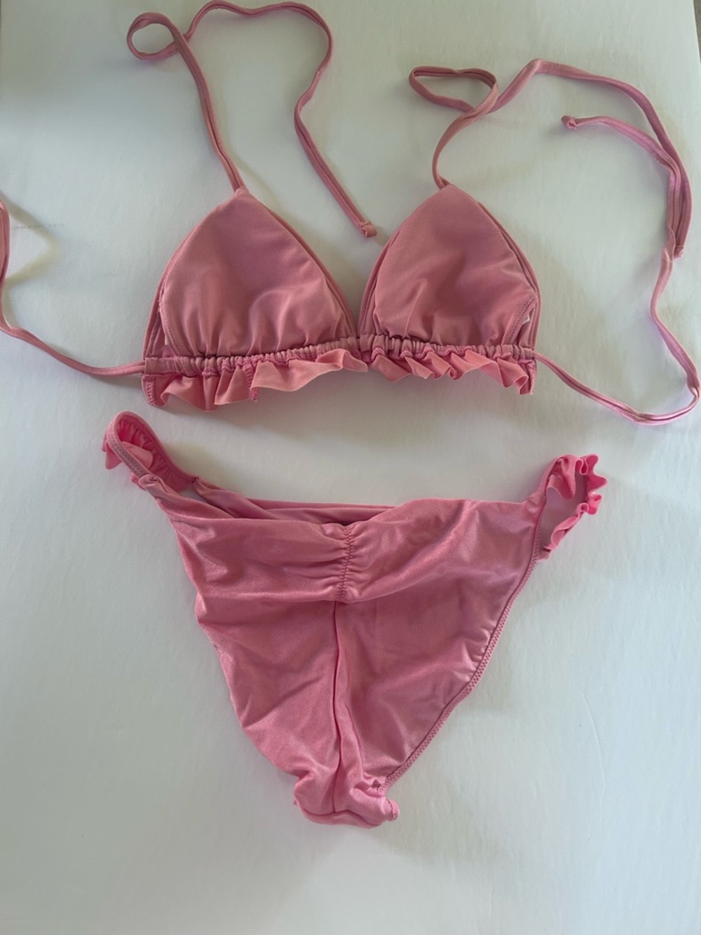 Women’s Pink Ruffle Triangle Bikini Set - Picture 2 of 2